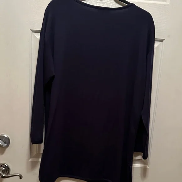 Eileen Fisher Deep Navy Long-Sleeve Scoop Neck Long Line Tunic Top Size Small - Picture 4 of 5